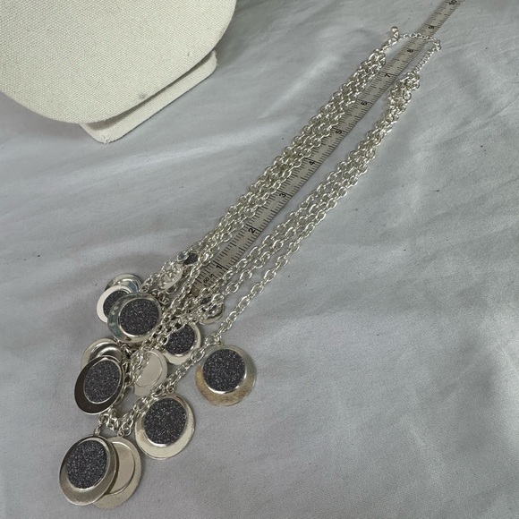 Modernist vibe multi chain necklace with dangle discs - Picture 3 of 4